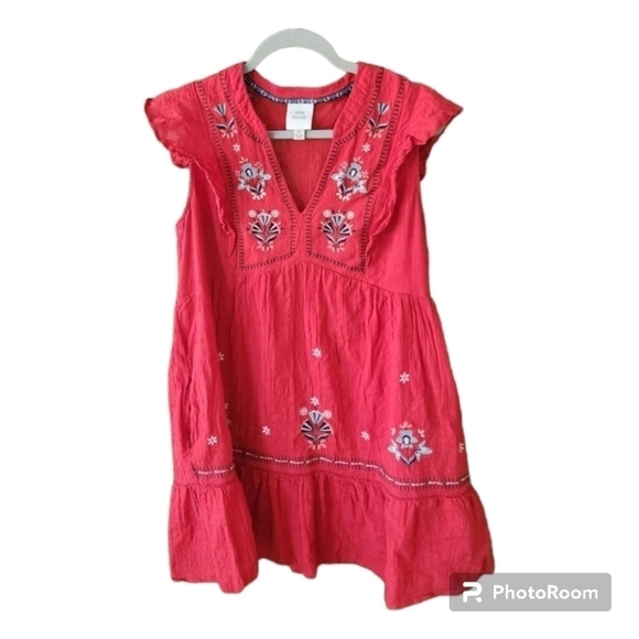 RED Bohemian 100% Cotton Ruffle Sleeved V Neck Dress. SIZE Medium - Picture 5 of 12